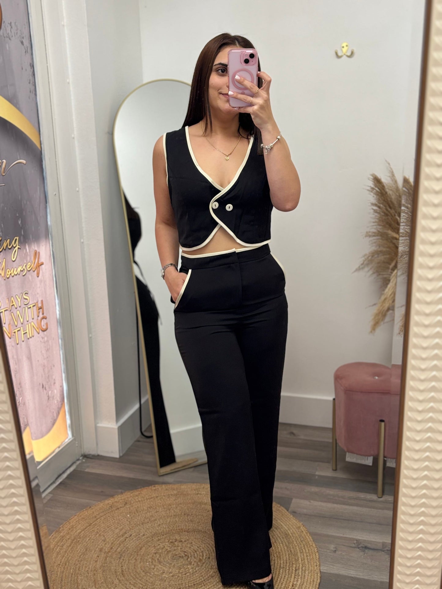 Contrast Trim Two-Piece Set