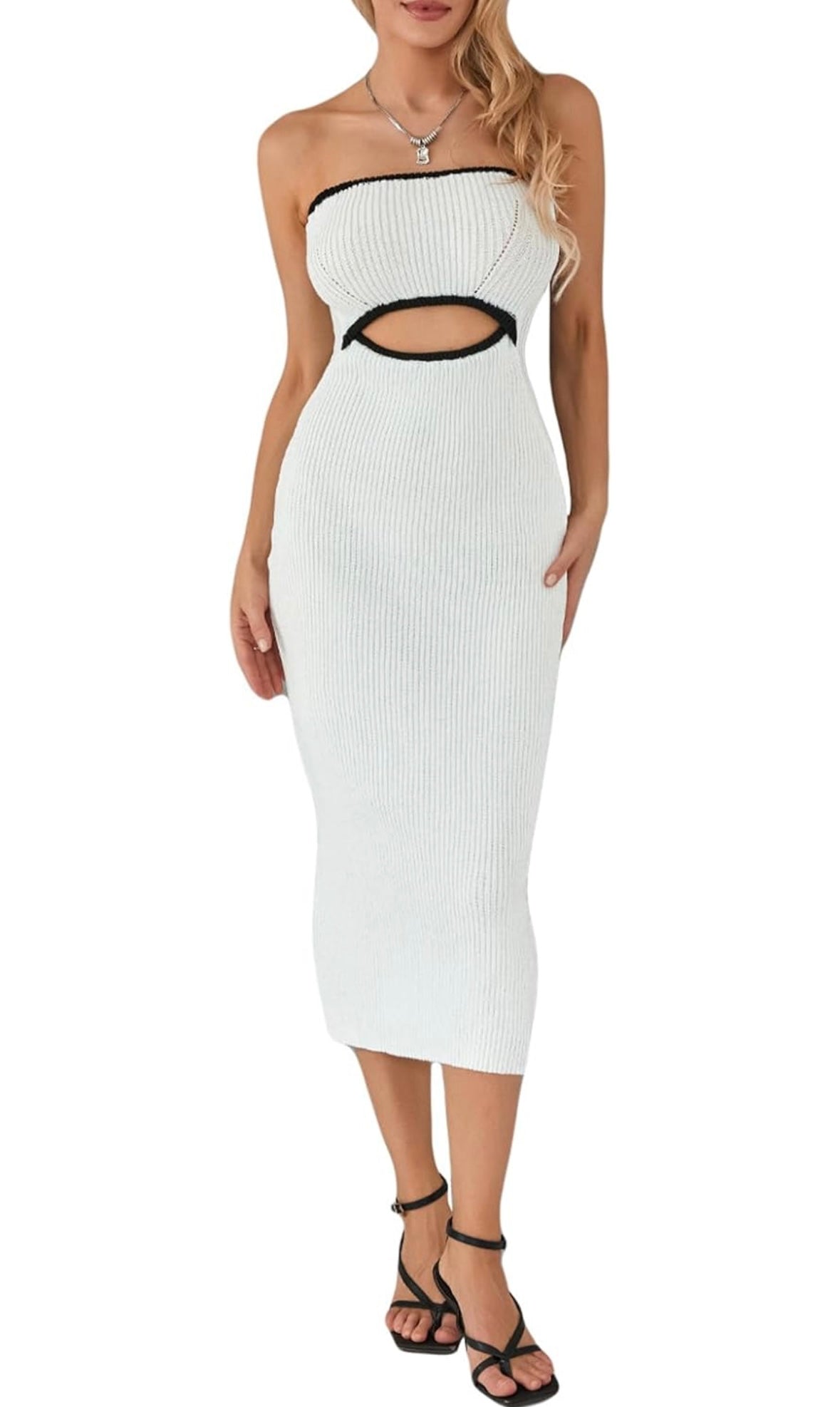 Women Summer Striped Strapless Bodycon Knit Tube Top Dress