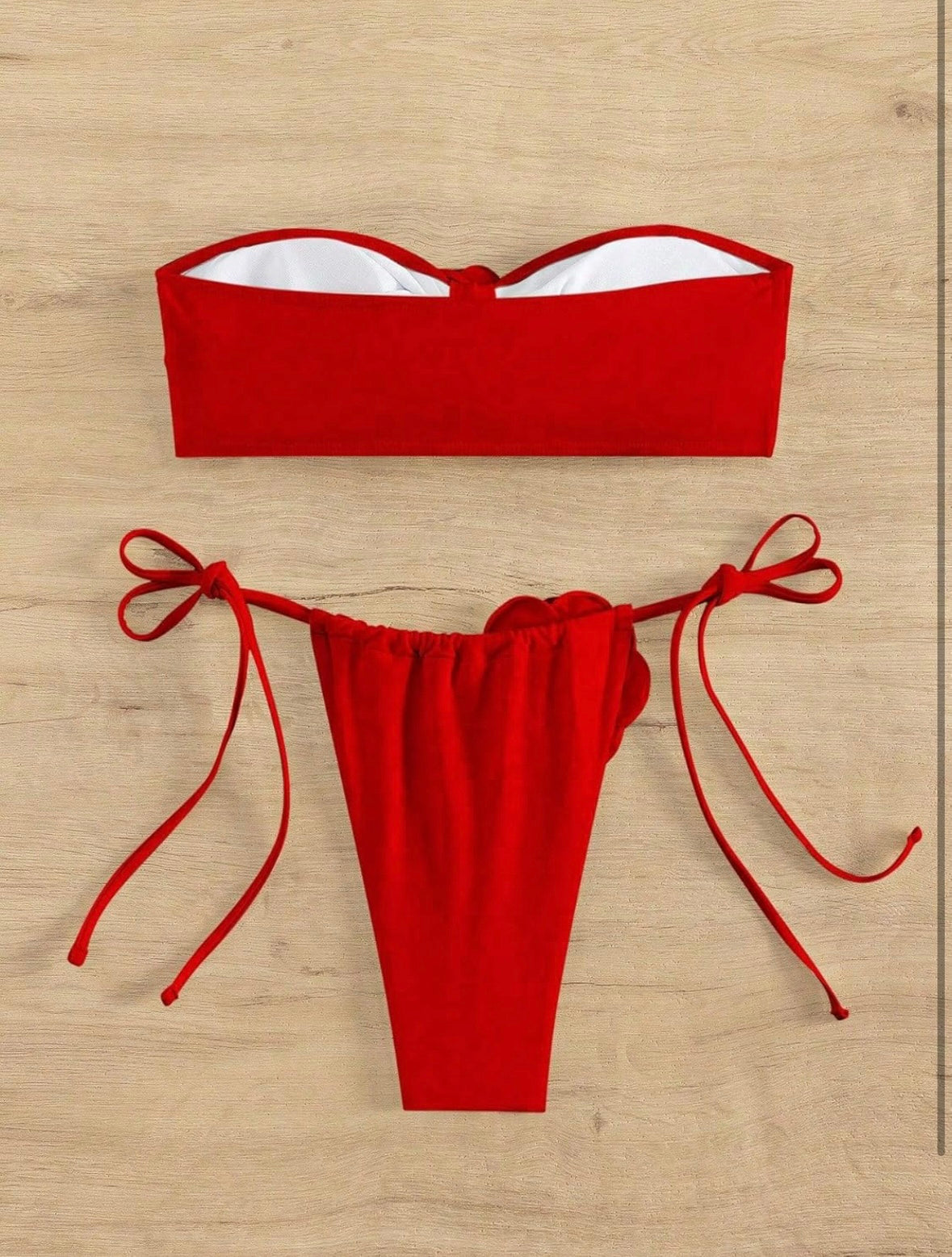Women's 2 Piece Bandeau Swimsuit 3D Floral Tie Side High Cut Bikini Set Bathing Suit