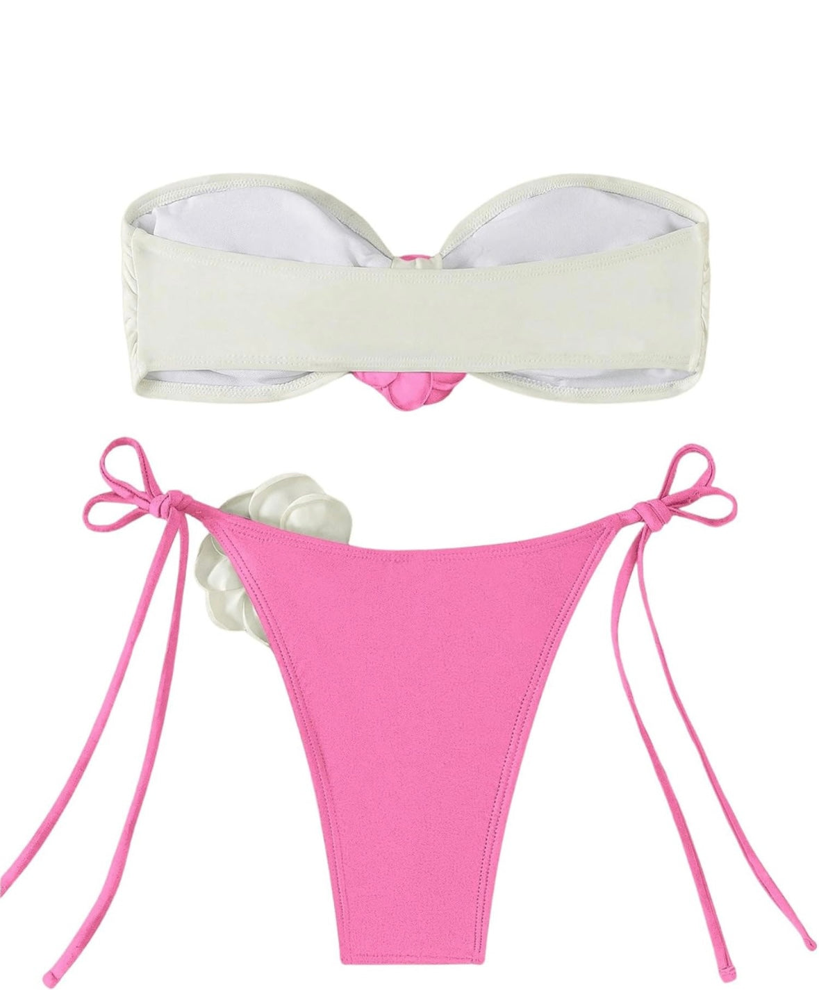 Women's 2 Piece Bandeau Swimsuit 3D Floral Tie Side High Cut Bikini Set Bathing Suit