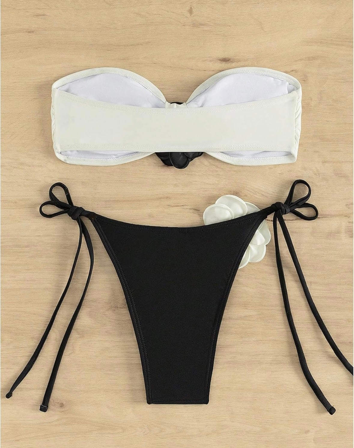 Women's 2 Piece Bandeau Swimsuit 3D Floral Tie Side High Cut Bikini Set Bathing Suit