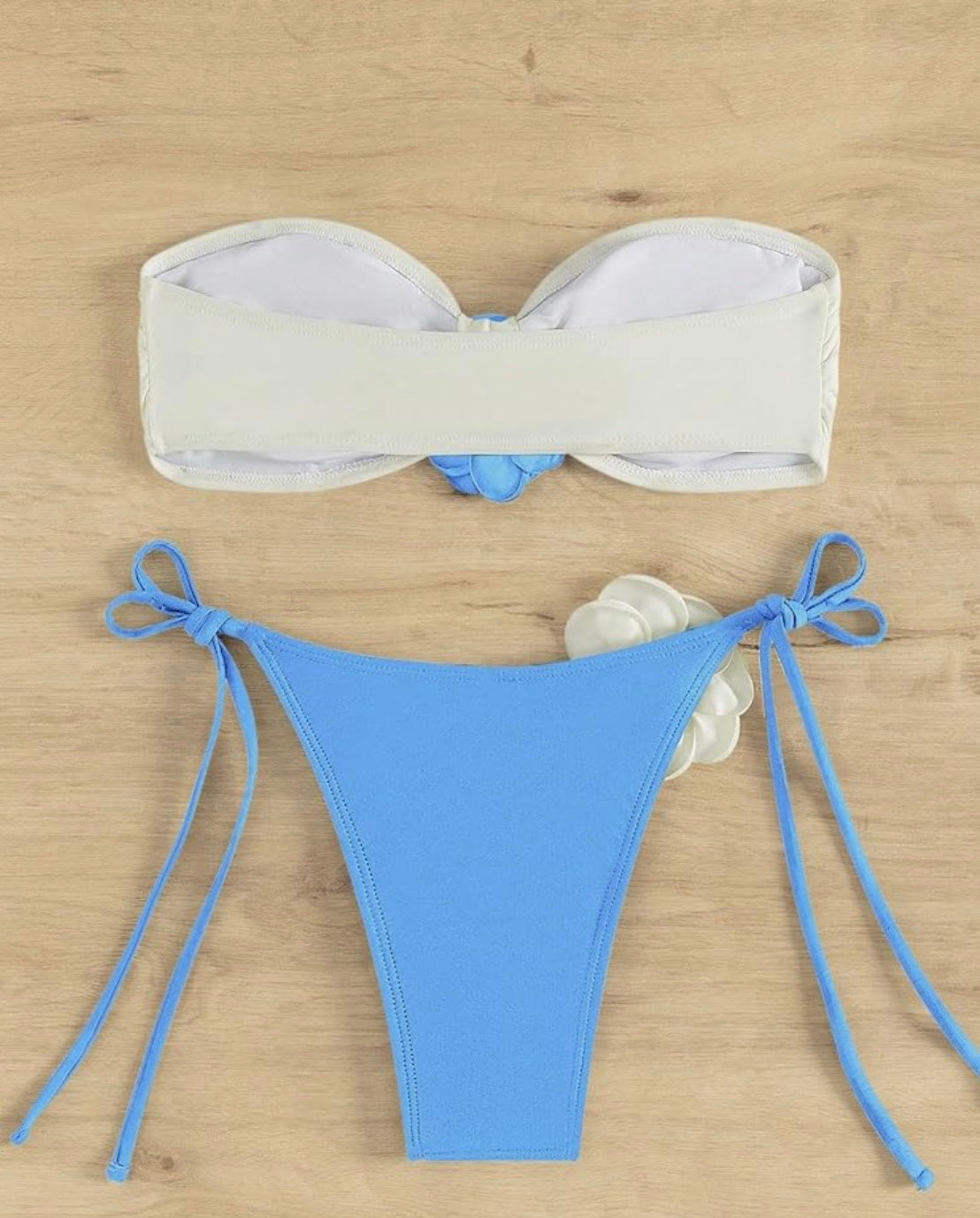 Women's 2 Piece Bandeau Swimsuit 3D Floral Tie Side High Cut Bikini Set Bathing Suit