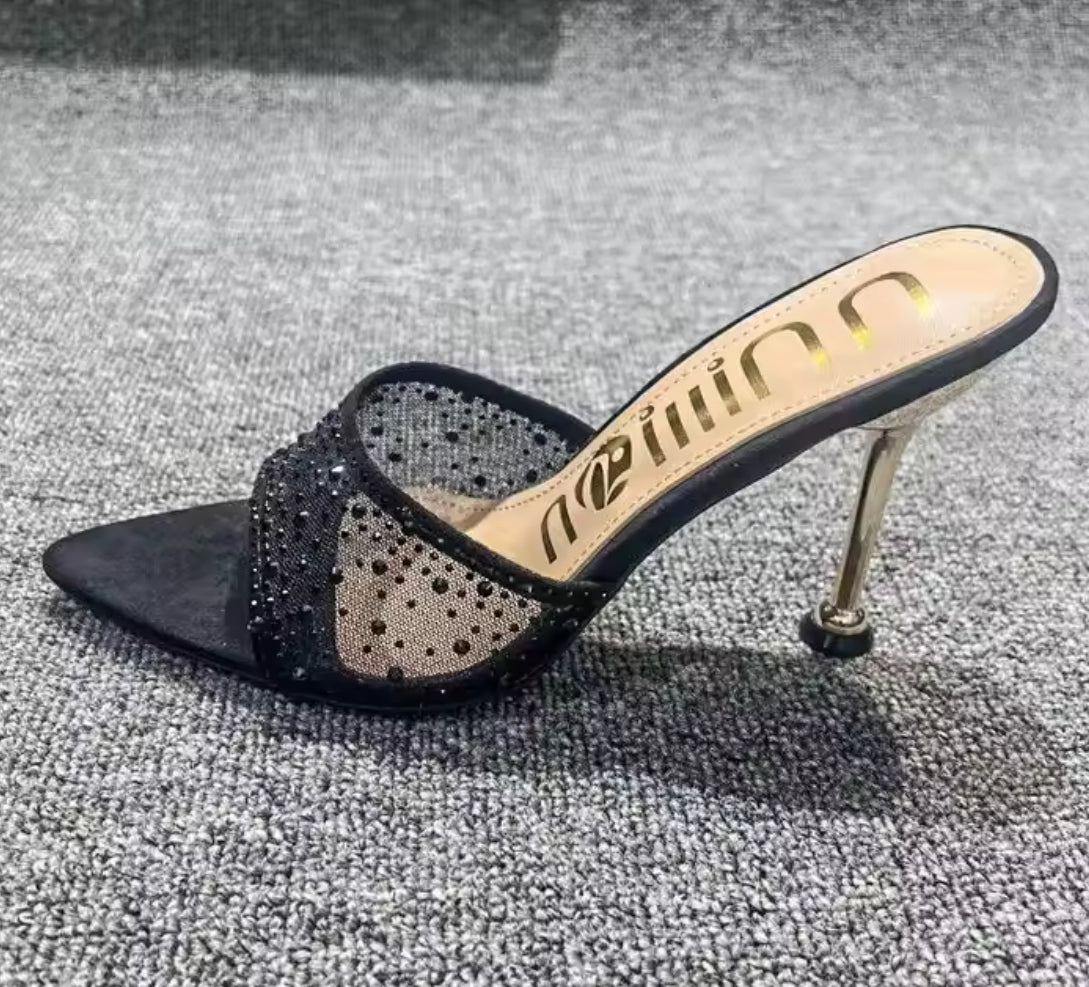 Elegant Rhinestone Mesh Heels