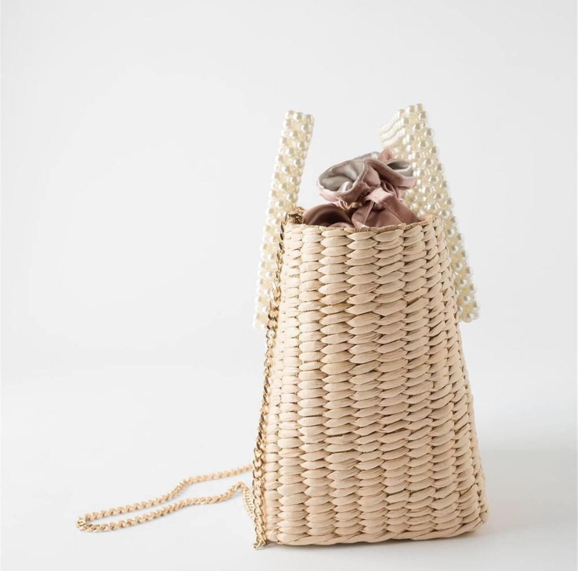 Pearl Handle Braided Bag Straw Women Bag Shoulder Diagonal Bag Women Summer Beach Bag