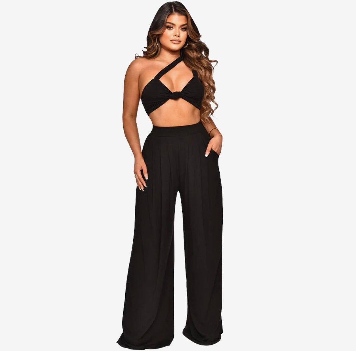 Outfit For Girls Off Shoulder Bra and Palazzo Pants Casual Solid Color Activewear Sets Lightweight Comfort Trendy Tracksuit