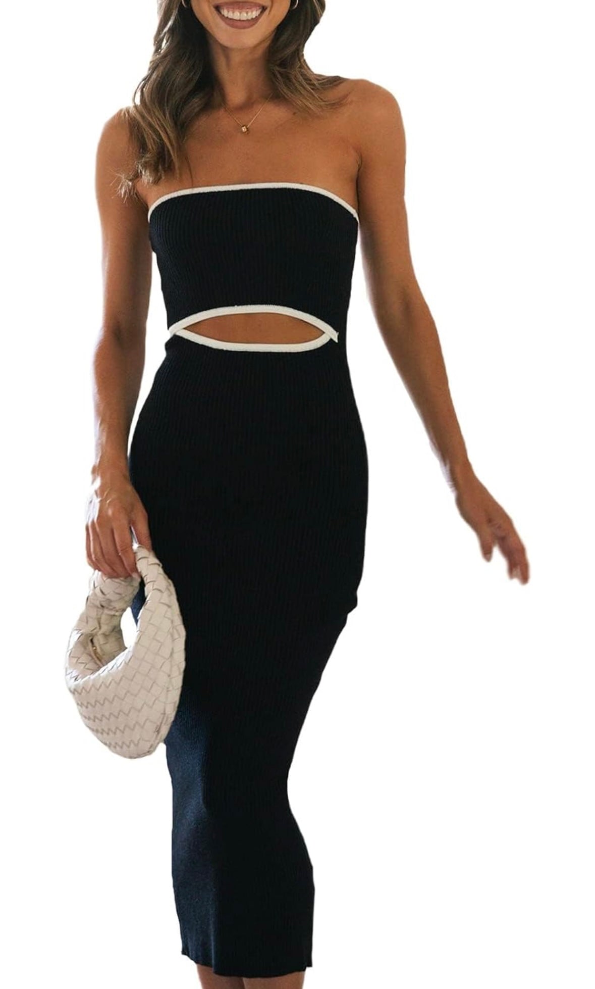 Women Summer Striped Strapless  Bodycon Knit Tube Top Dress