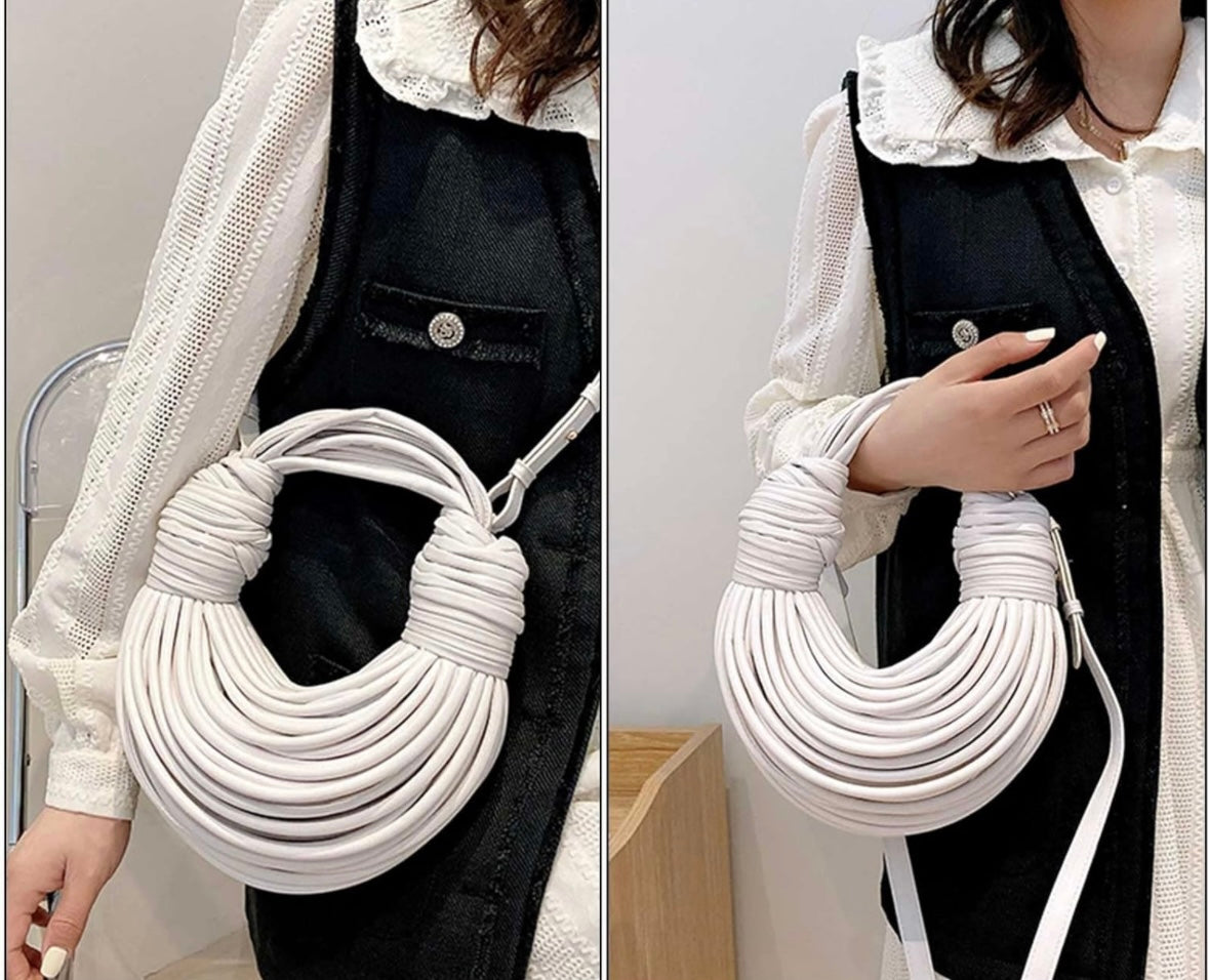 Women Woven Handbag Leather Satchel Creative Noodles Style Fashion Crossbody Bag