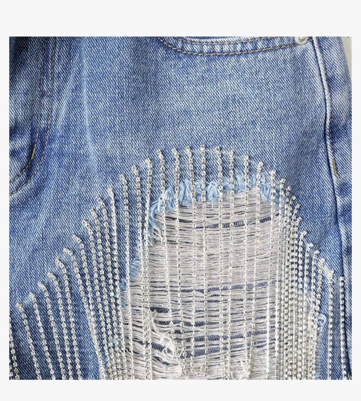 Women Summer Tassels Diamond Beads High Waist Denim Shorts