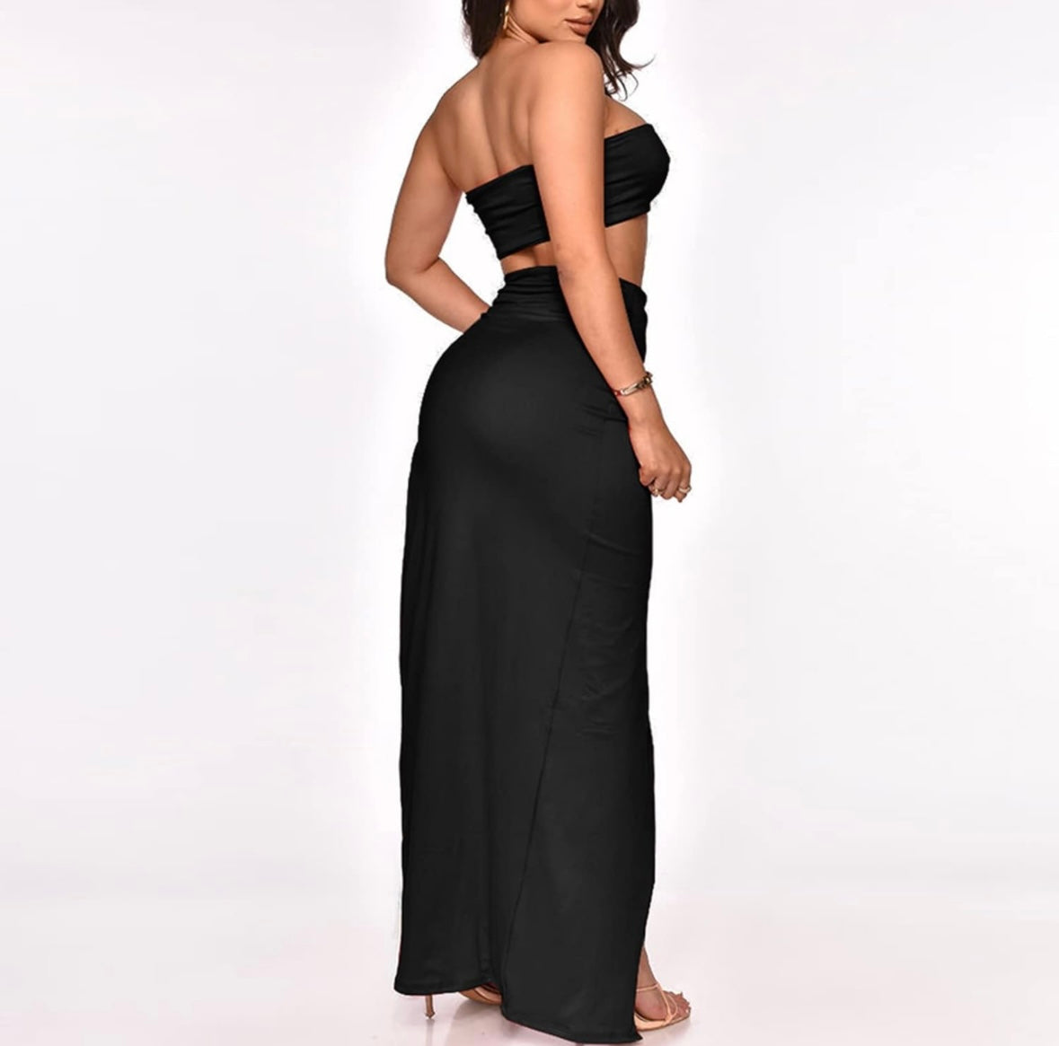 Women's 2 Piece Summer Dress Sexy Crop Top High Slit Bodycon Maxi Skirt Set Cocktail Prty Dresses