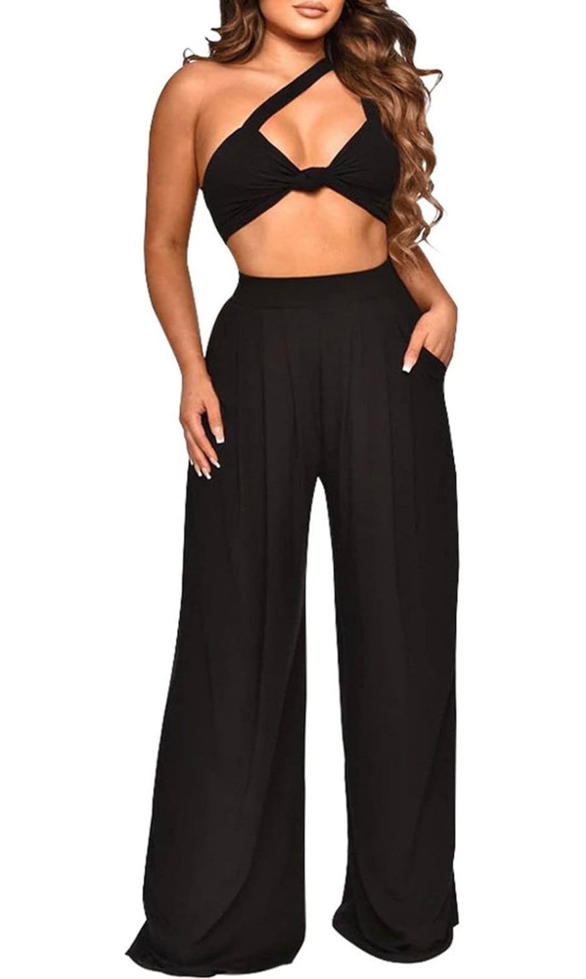 Outfit For Girls Off Shoulder Bra and Palazzo Pants Casual Solid Color Activewear Sets Lightweight Comfort Trendy Tracksuit