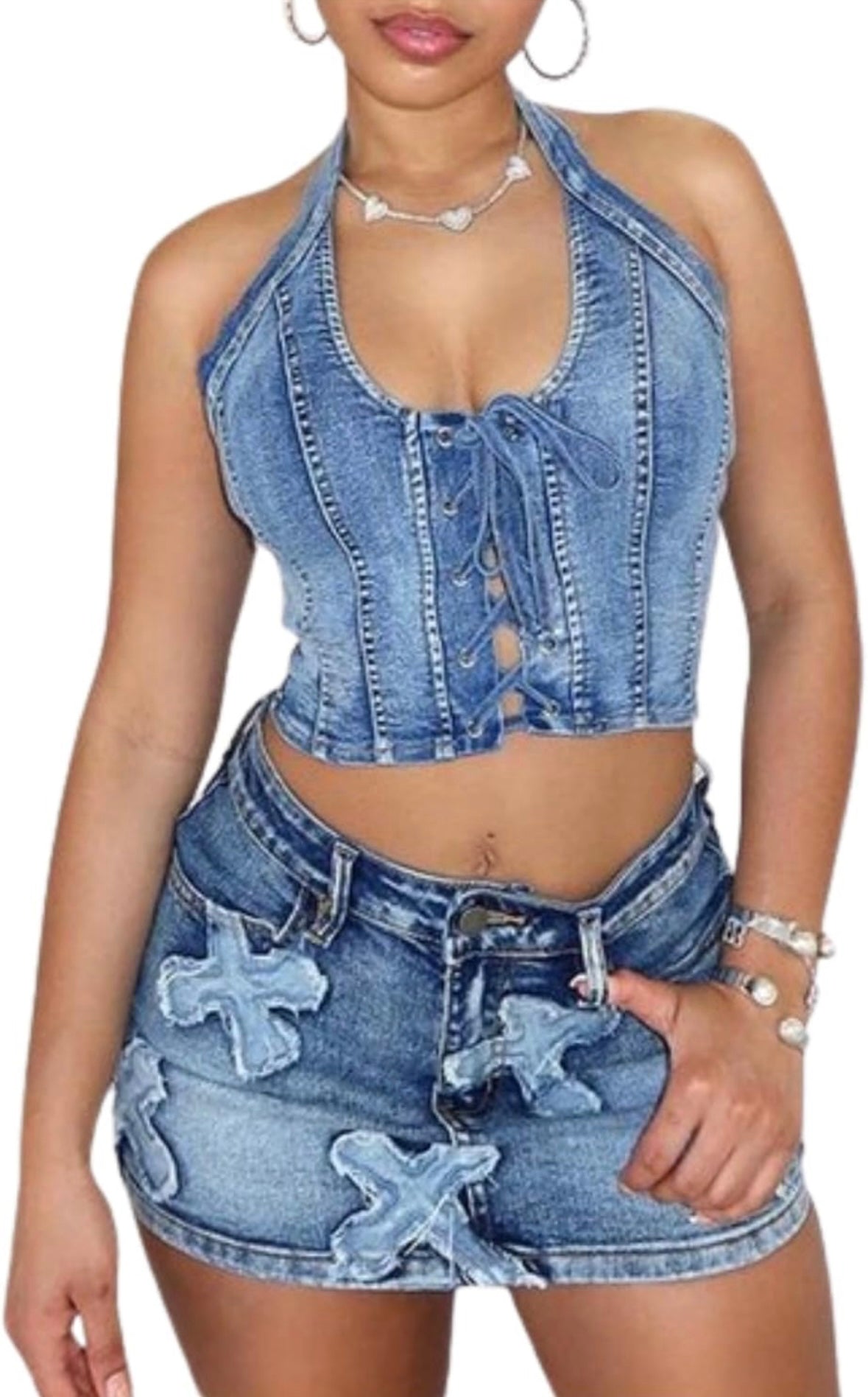 Women's 2 Piece Skirt Set Denim Set