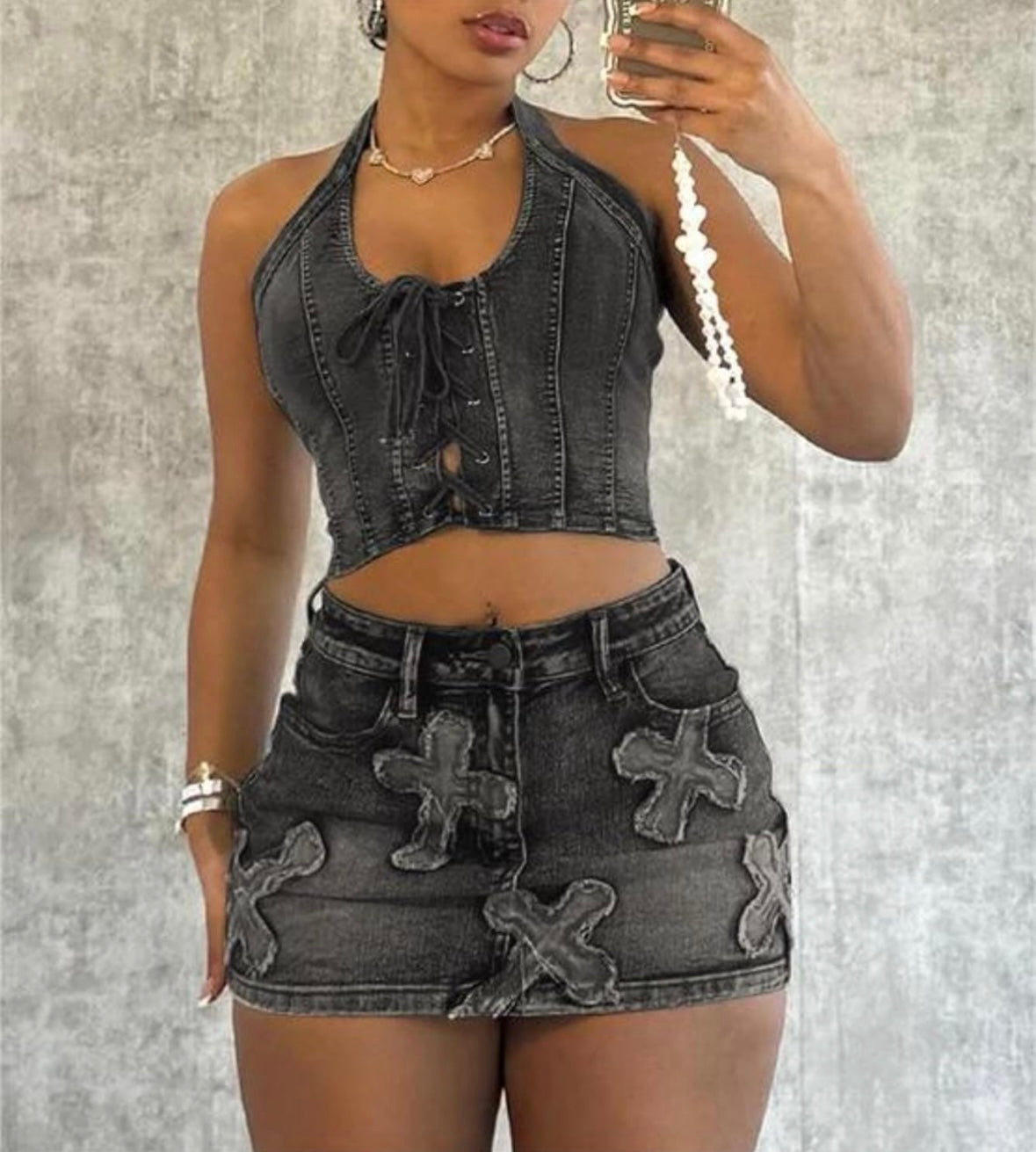 Women's 2 Piece Skirt Set Denim Set