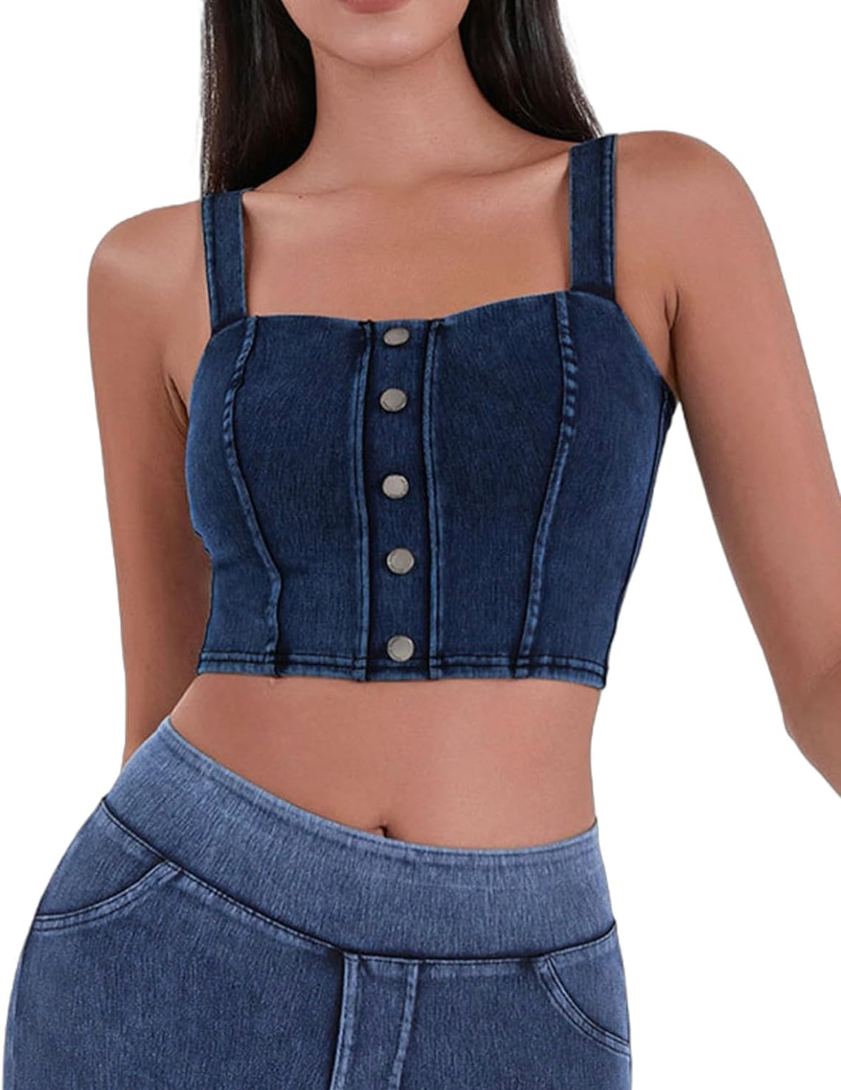 Button-Front Denim Crop Top