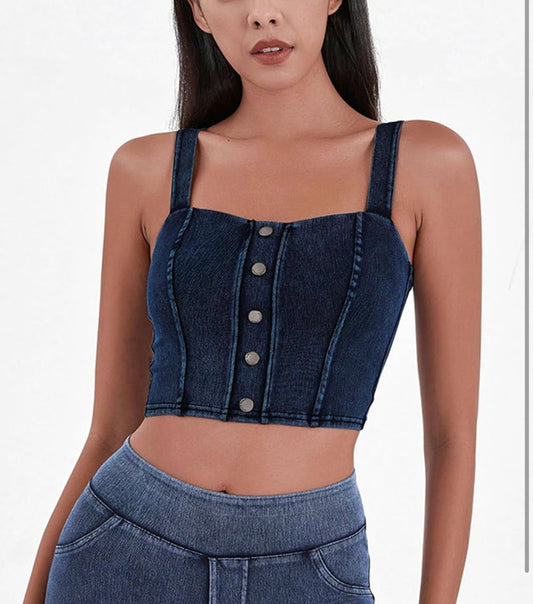 Button-Front Denim Crop Top