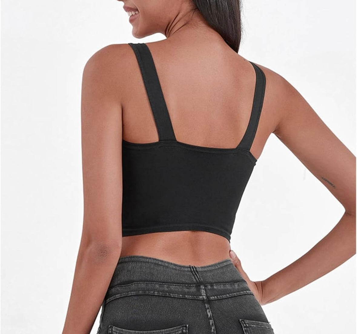 Button-Front Denim Crop Top