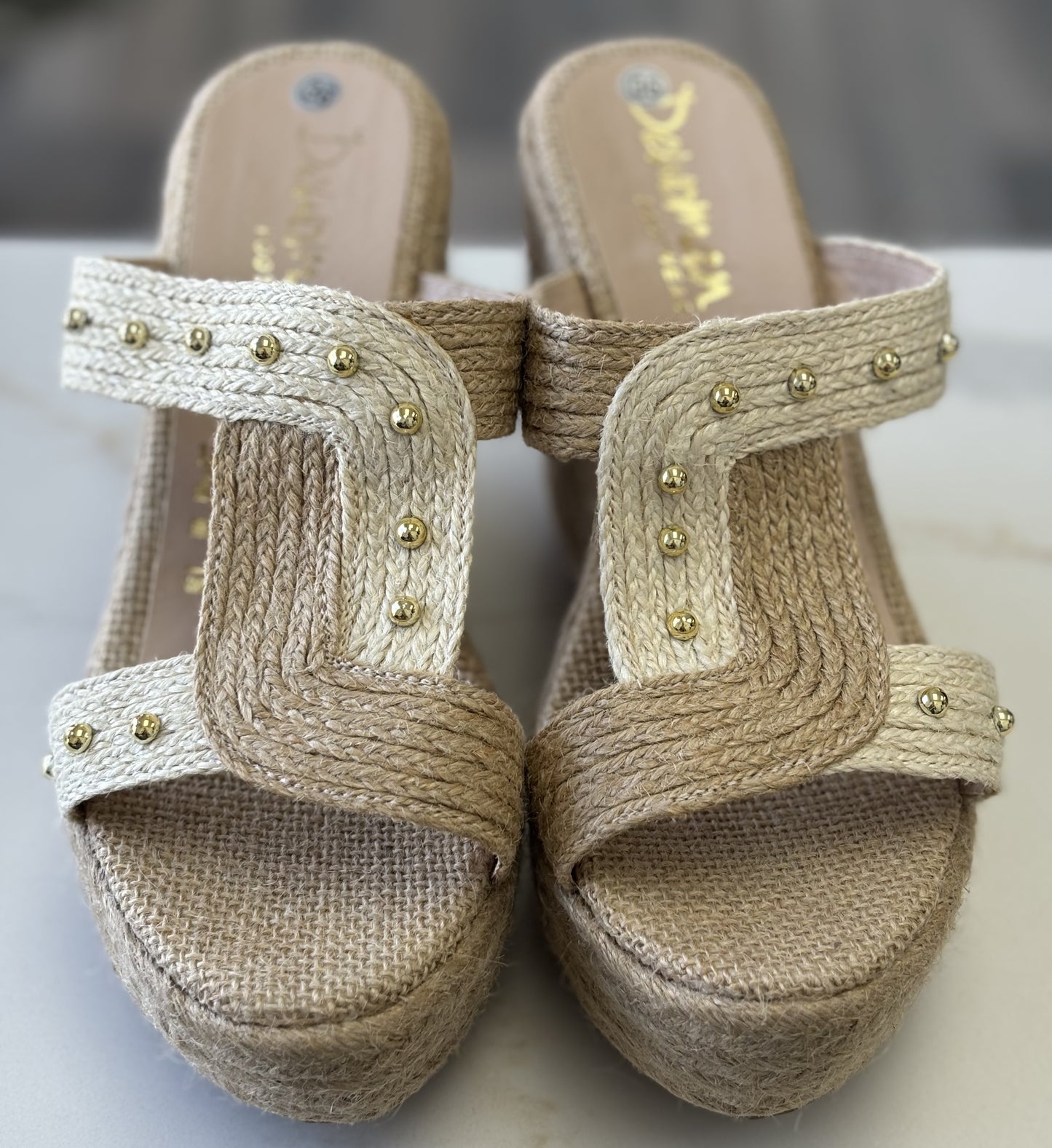 Dewoman Colombian Platform Sandals with Jute and Studded Details