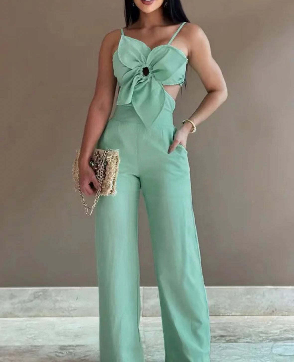 Bow Detail Cut-Out Jumpsuit