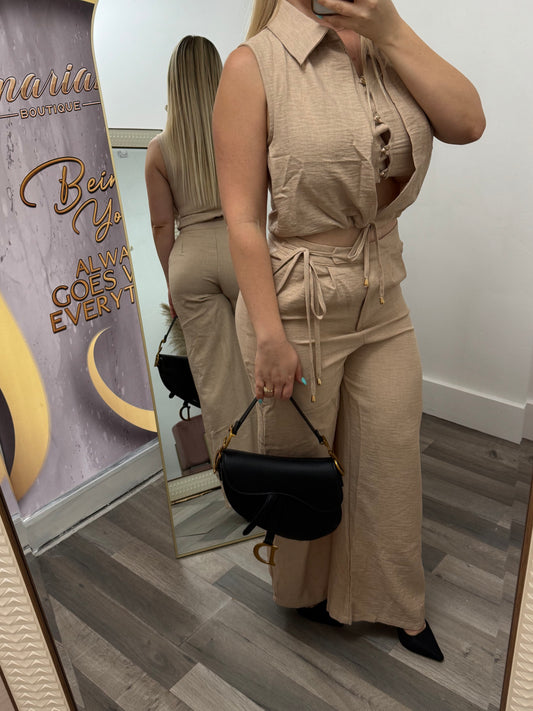 Linen Blend Wide-Leg Set