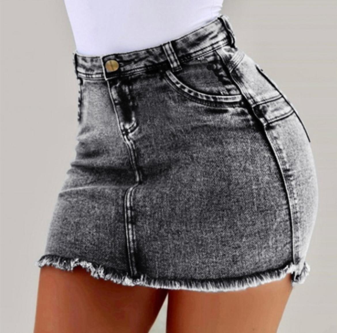 Women's Retro Distressed High Waist Packaged Hip Bodycon Denim Jean Mini Skirt