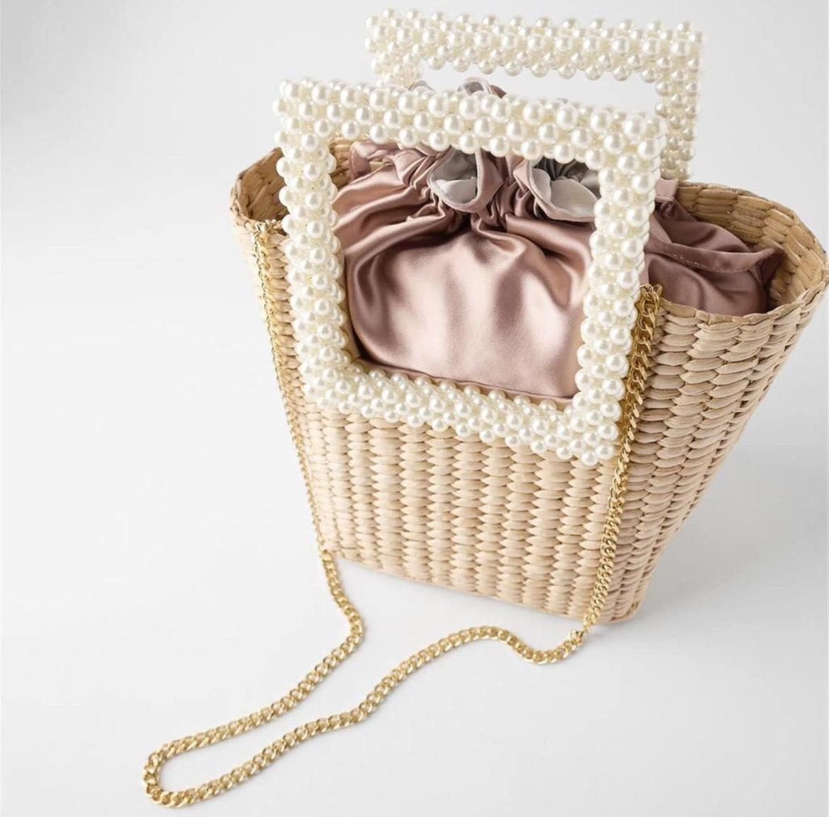 Pearl Handle Braided Bag Straw Women Bag Shoulder Diagonal Bag Women Summer Beach Bag