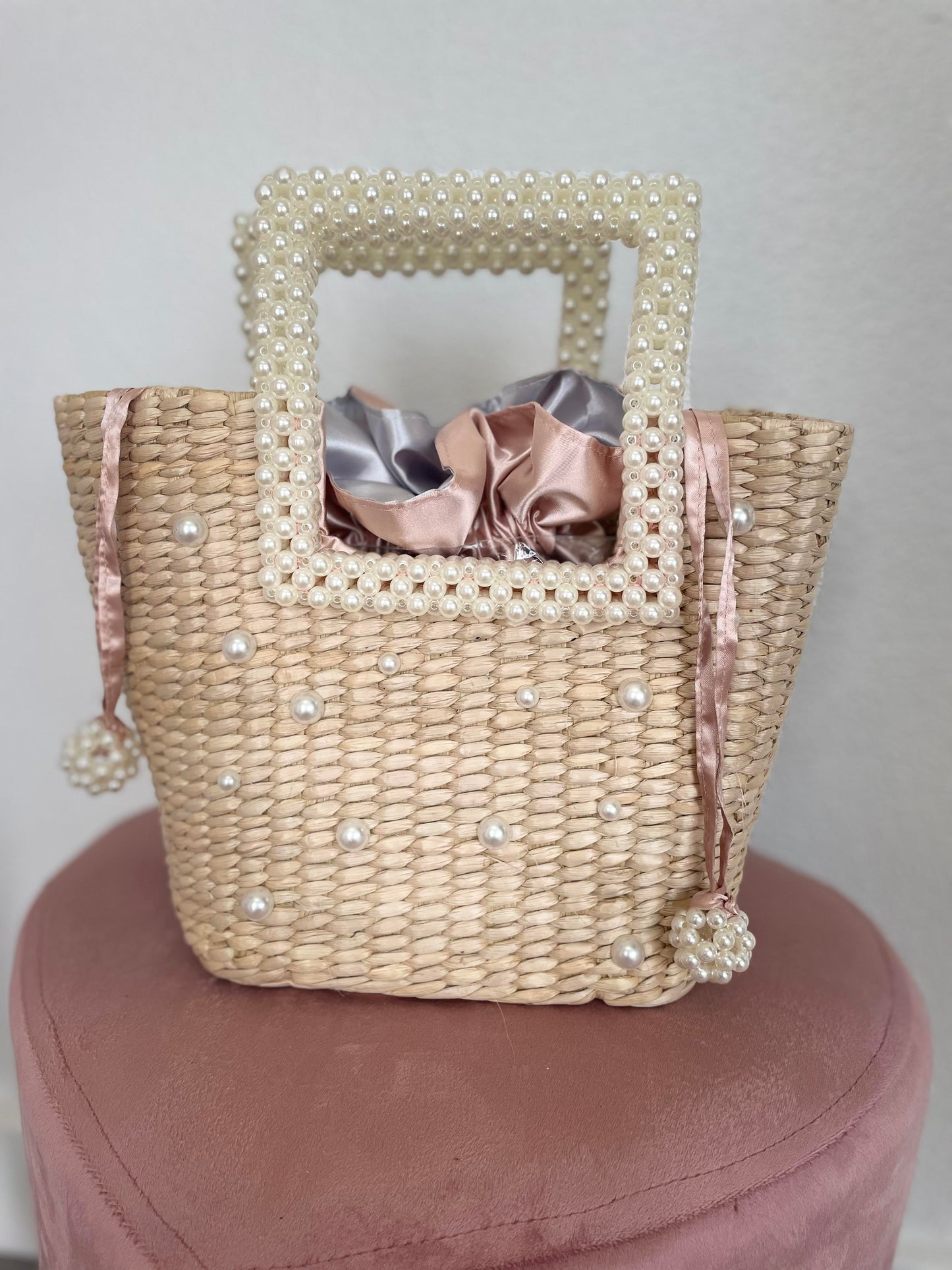 Pearl Handle Braided Bag Straw Women Bag Shoulder Diagonal Bag Women Summer Beach Bag